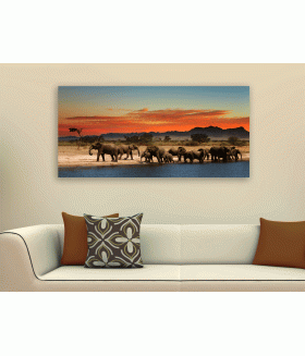 Tablou canvas Herd of elephants in african savanna